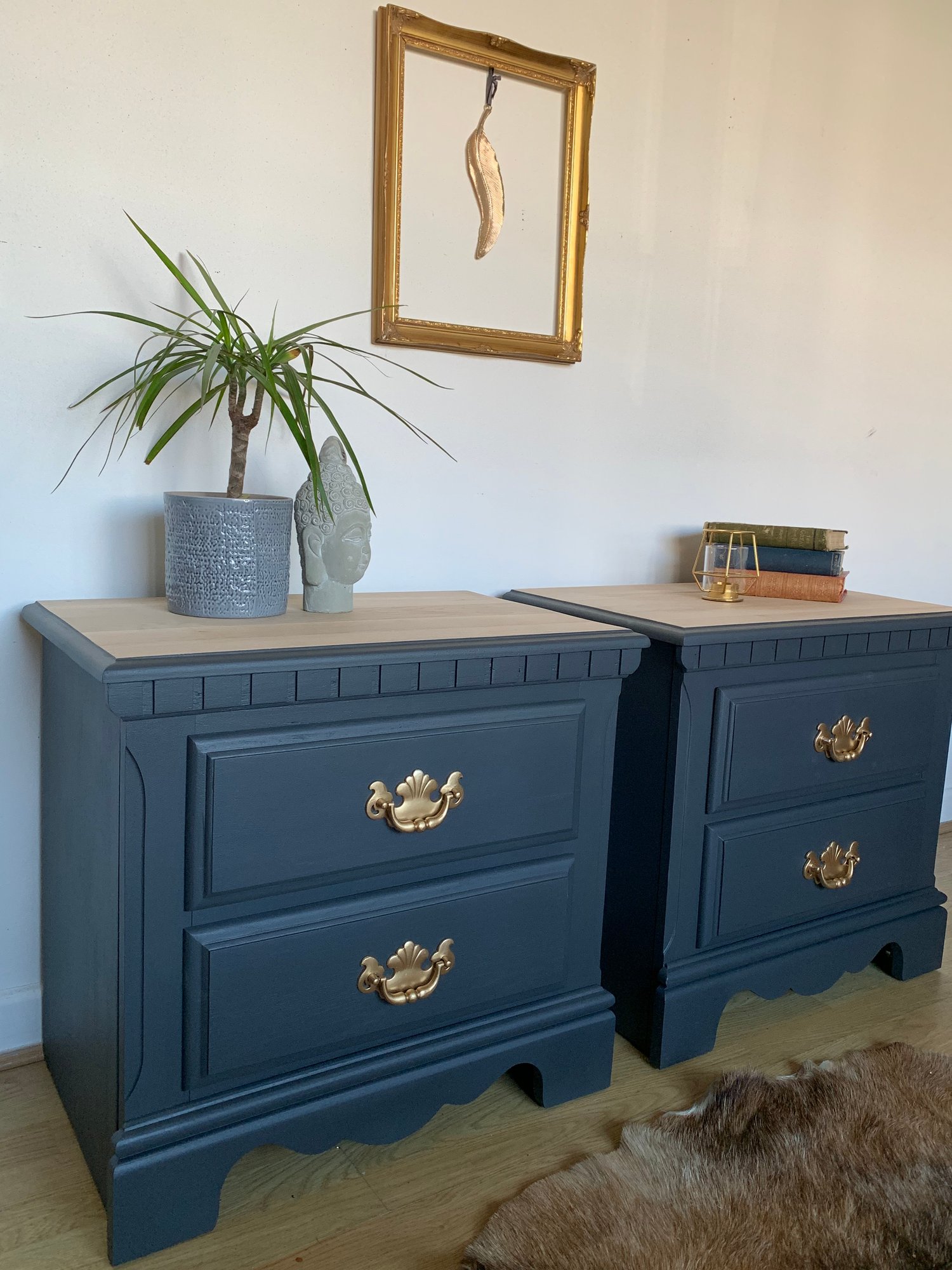 Image of A pair of dark grey bedside tables