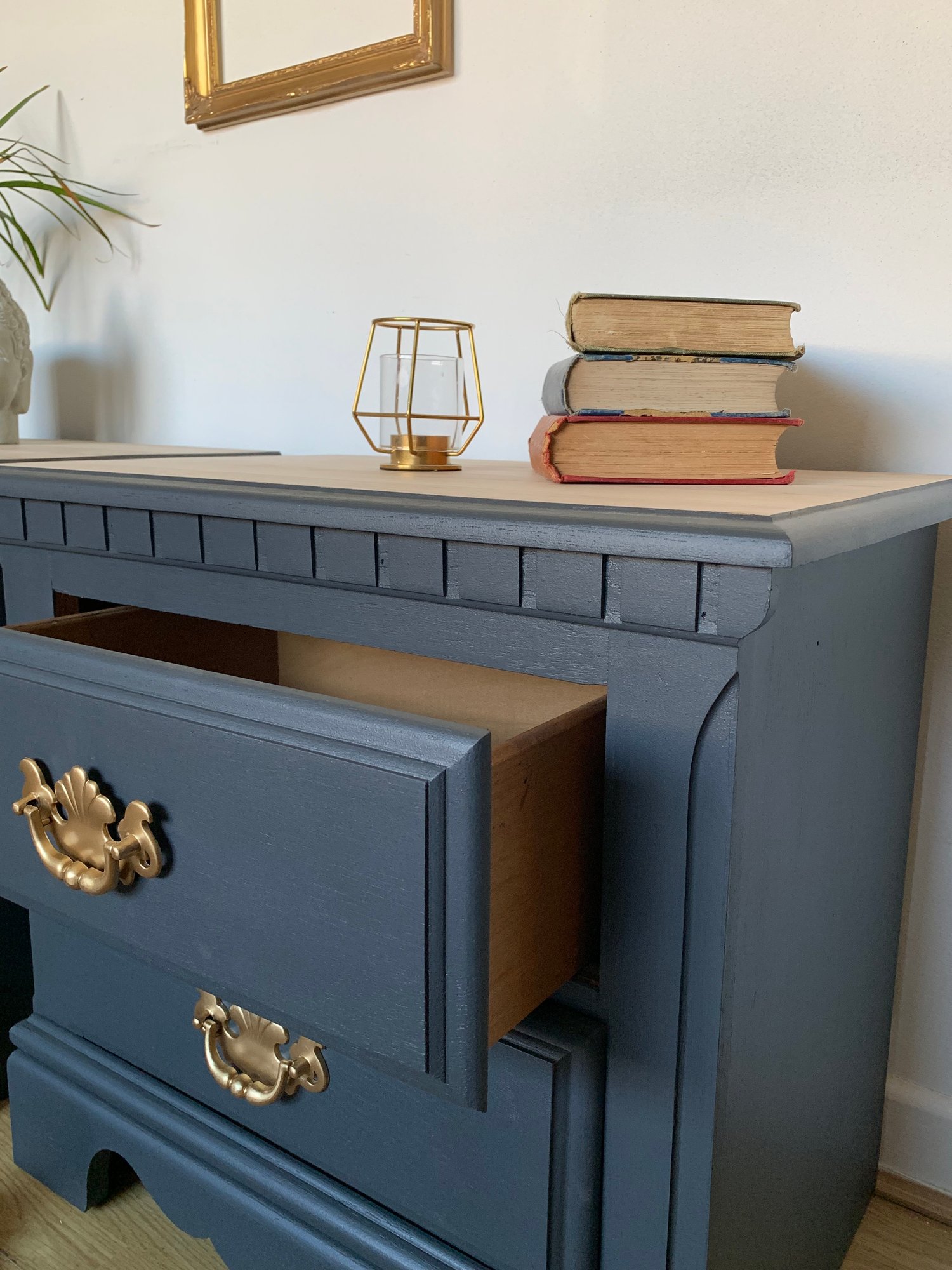 Image of A pair of dark grey bedside tables