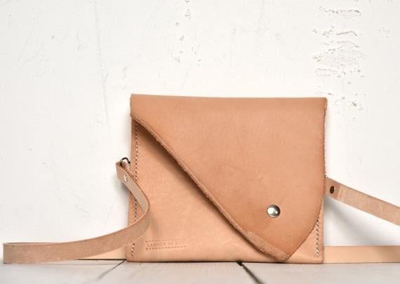 Image of Small Nude Leather Handbag, Flat Constructed Vegtan Bag