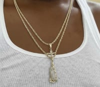 Image 1 of 20” & 22”  rope chain set with Iced out St. Mary pendant and cross Necklace set (Gold Plated)