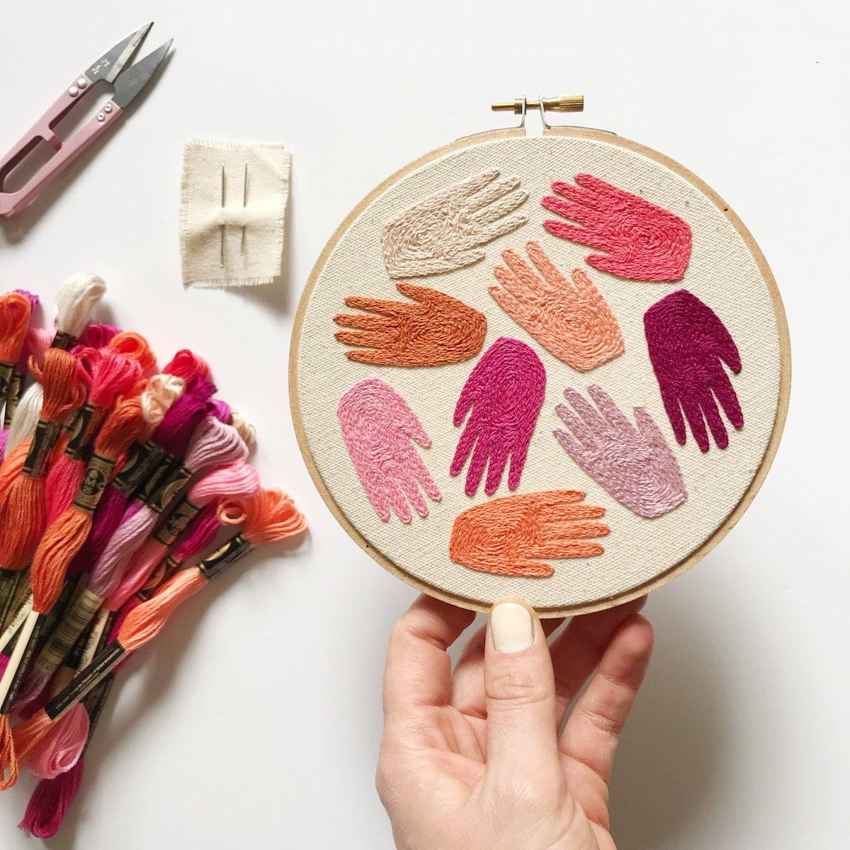 Embroidered "Rainbow Hands" Hoop