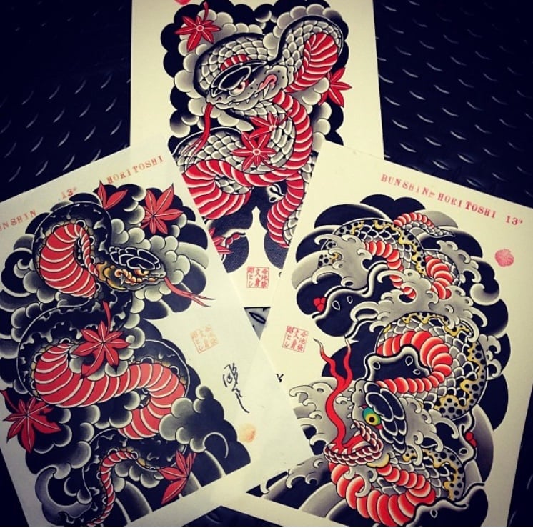 Image of B4 Snake flash set  printing on rice paper by Bunshin Horitoshi 