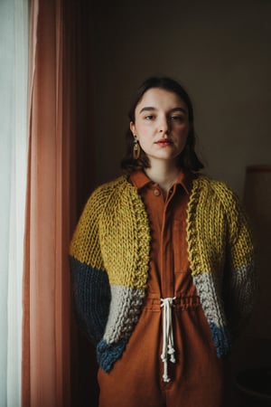 Image of Perth Cardigan  (shown Ochre, Denim, & Fawn) more colours