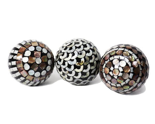 Image of Beautiful Decorative Ceramic Orbs with Nacre Inlay Designs – Set of 3