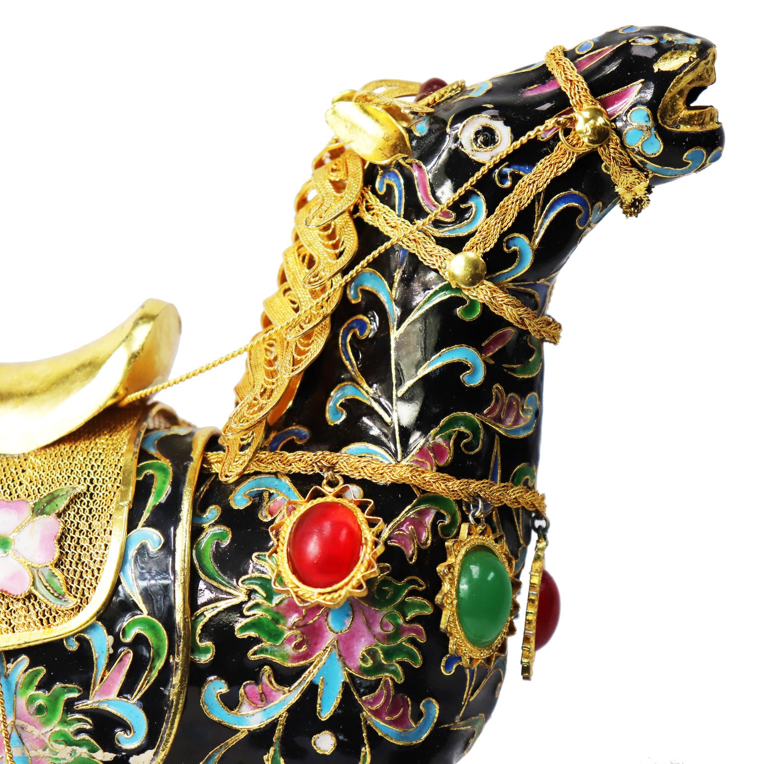 Vintage Chinese Cloisonné Horse Figure with Gems: Black | Baum Galleries