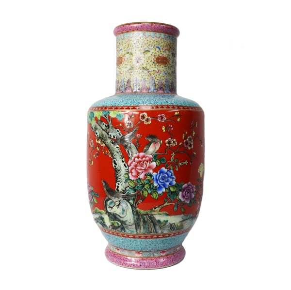 Image of Stunning Vintage Chinese Porcelain Vase with Beautiful Nature Motif