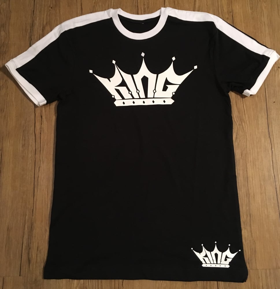 Image of White w/Blk Stripe KING shirt