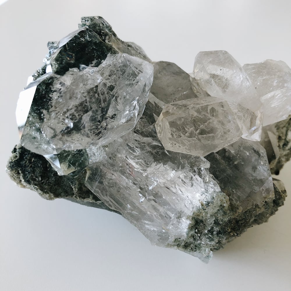 Image of Clear Quartz with Epidote and Magnetite