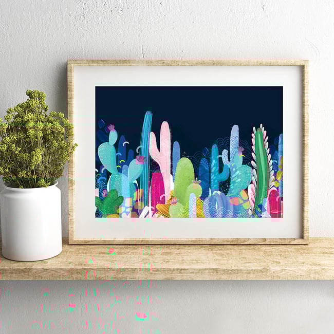 Cactus Fields - Art Print - NAVY
