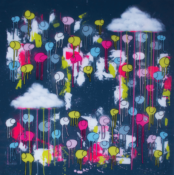 Image of Raining Cows, “CENTRE OF ATTENTION” 42”X42” 2019