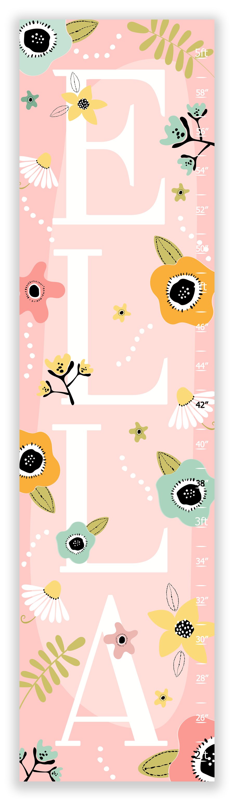 Image of Modern Boho Blush Floral - Personalized Canvas Growth Chart