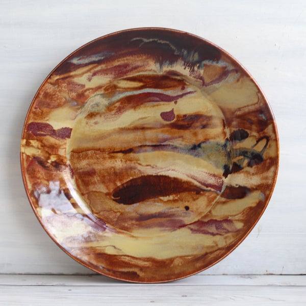 Image of Stunning Art Pottery Dinner Plate, Handmade Pottery Dish, Nature Inspired Dinnerware, Made in USA