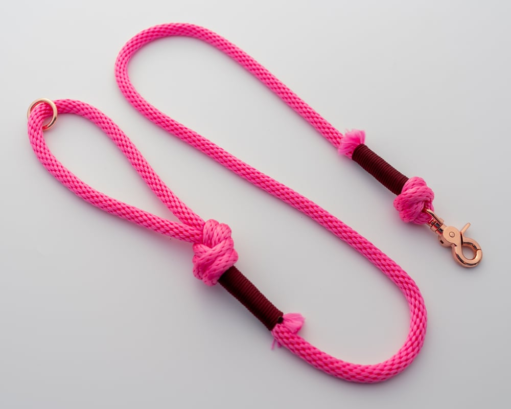Neon Pink Rope Lead - Rose Gold Hardware - 10mm Rope