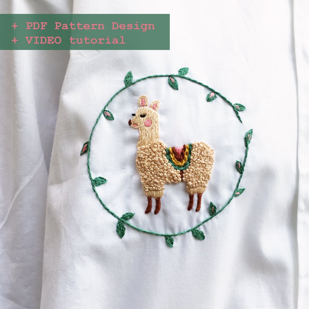 Image of Alpaca in Spring - Hand embroidery school w. Damaja // Clothing pattern No.2 with video tutorial