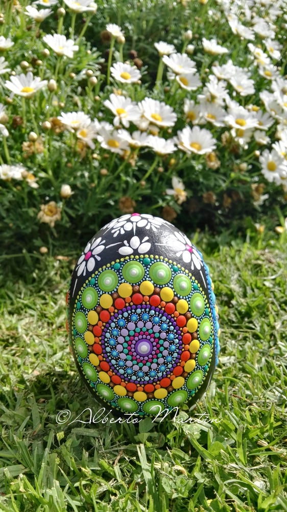 Image of Egg Shaped Mandala painted stone- Easter egg Mandala Stone by Alberto Martin