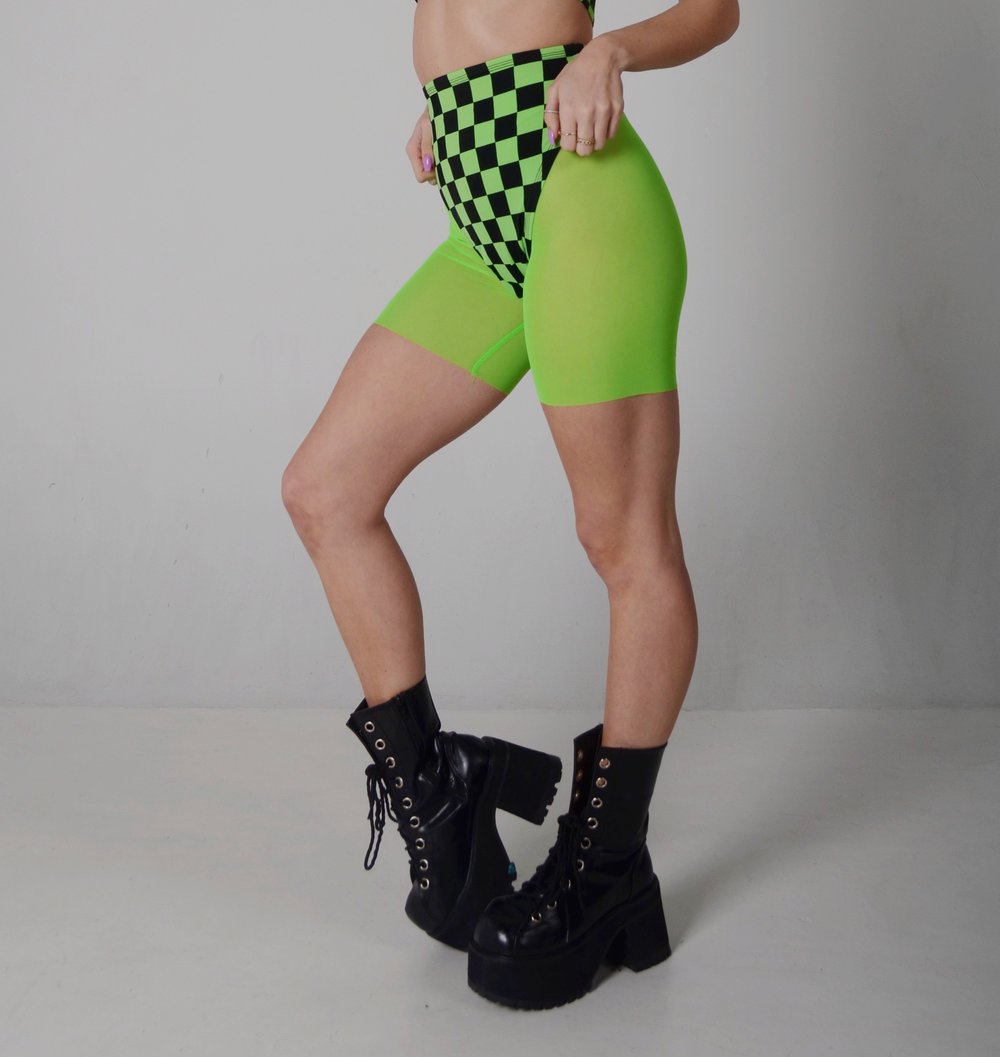 Eat Sleep Rave Neon Green Mesh Biker Short