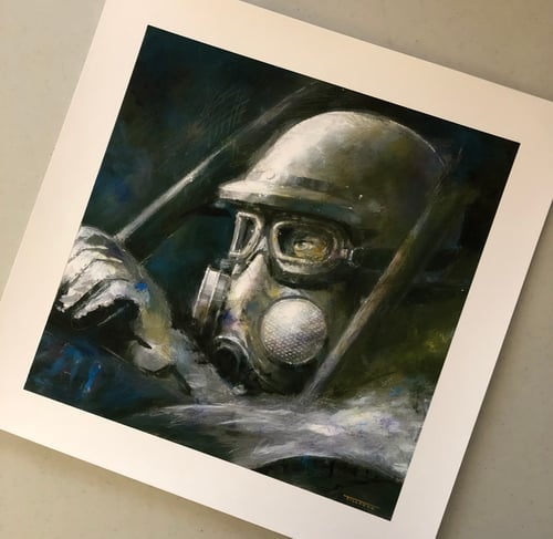 Image of "Dialed-In" Gas Mask Color 13"x13" Print