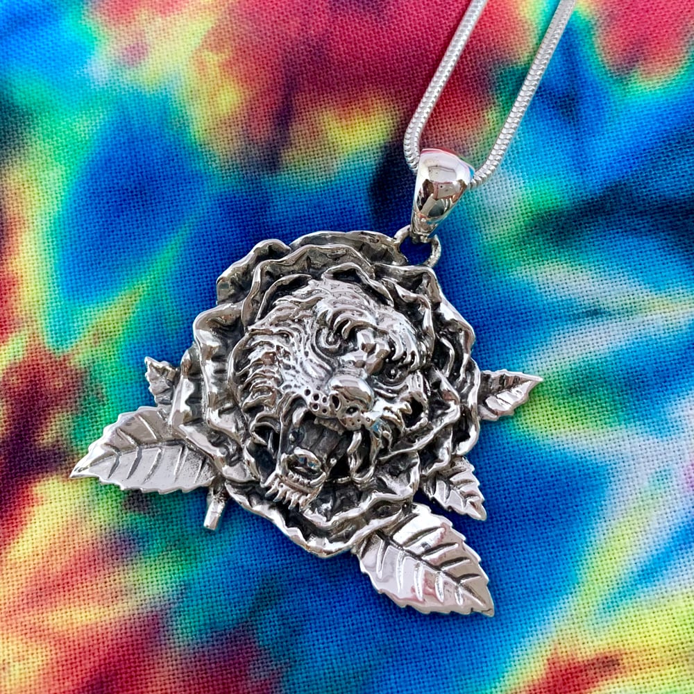 Image of Tiger Rose Pendant cast in Sterling Silver