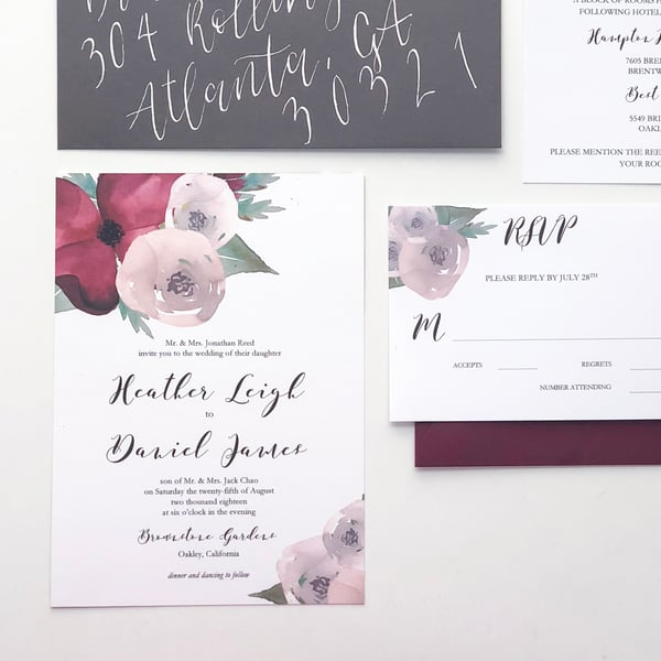 Image of Heather Floral Invitation Suite