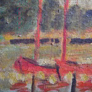 Image of French Seascape, 'Red Sailboats,' G. Estibe