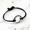 Personalised Circle sterling silver round leather bracelet