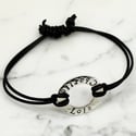 Personalised Circle sterling silver round leather bracelet