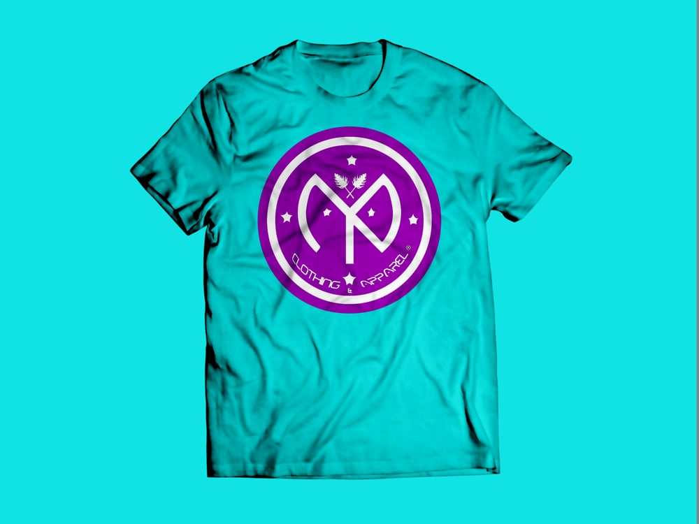 Image of Turquoise Summer T-Shirt w/ Purple & White