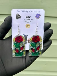 Stained Glass Rose Earrings 