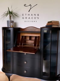 Image 1 of Stunning black & walnut bureau/drinks cabinet