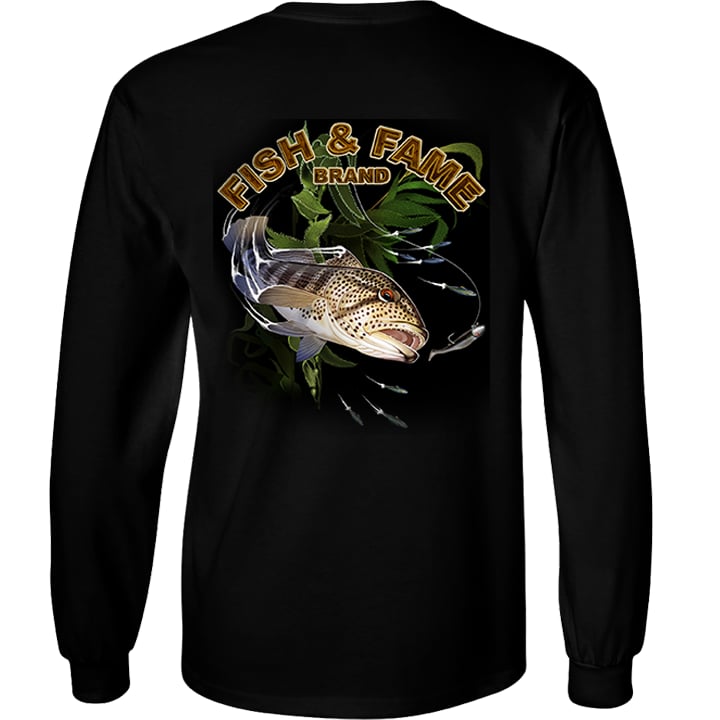 Spotted Bay Bass Long Sleeve (black), Fishing Hoodie, Sportfishing Jacket, Salt Water Fishing Apparel