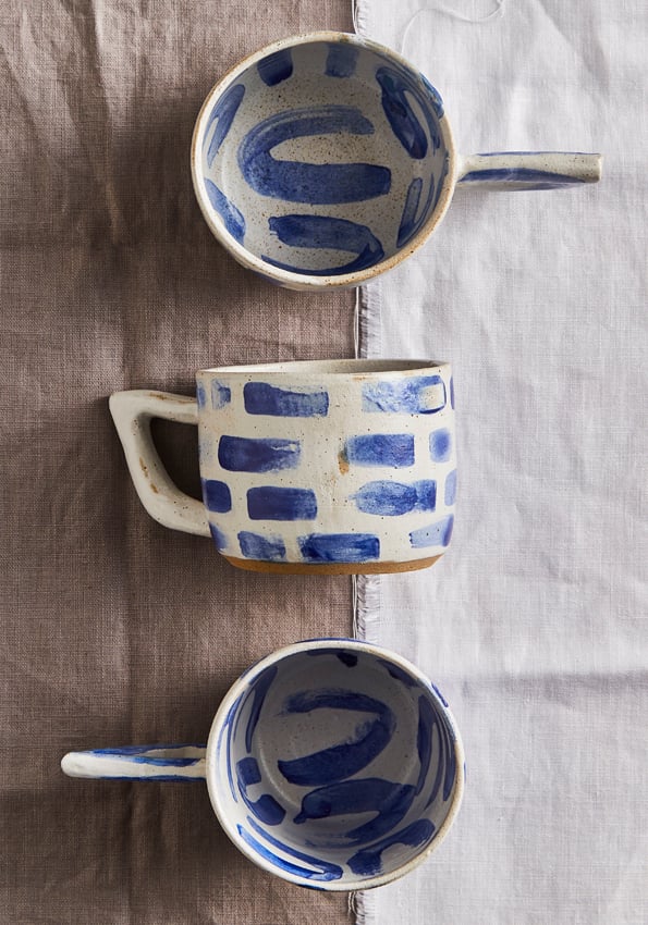Image of White and Blue Brick Beak Handle Mug