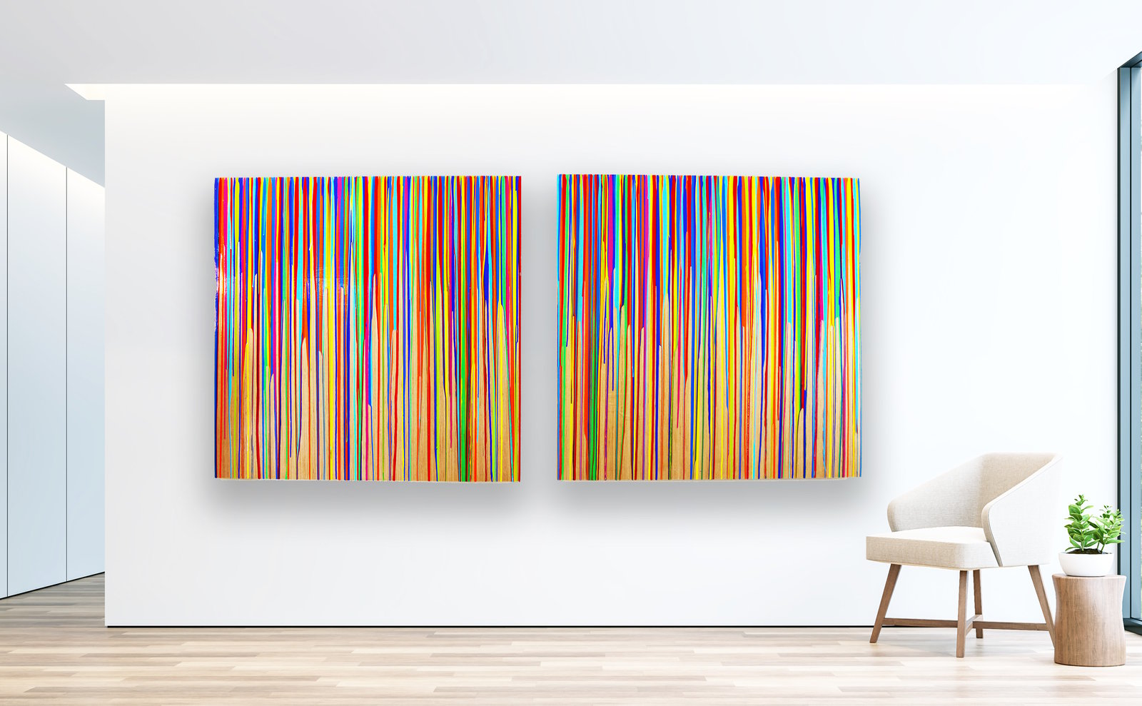 Abstract　Modern　Art　Colorful　Drip　Art　on　Painting　to　NOW　Rosemary　Large　Painting　Painting　Wood　READY　Wall　SHIP　Pierce