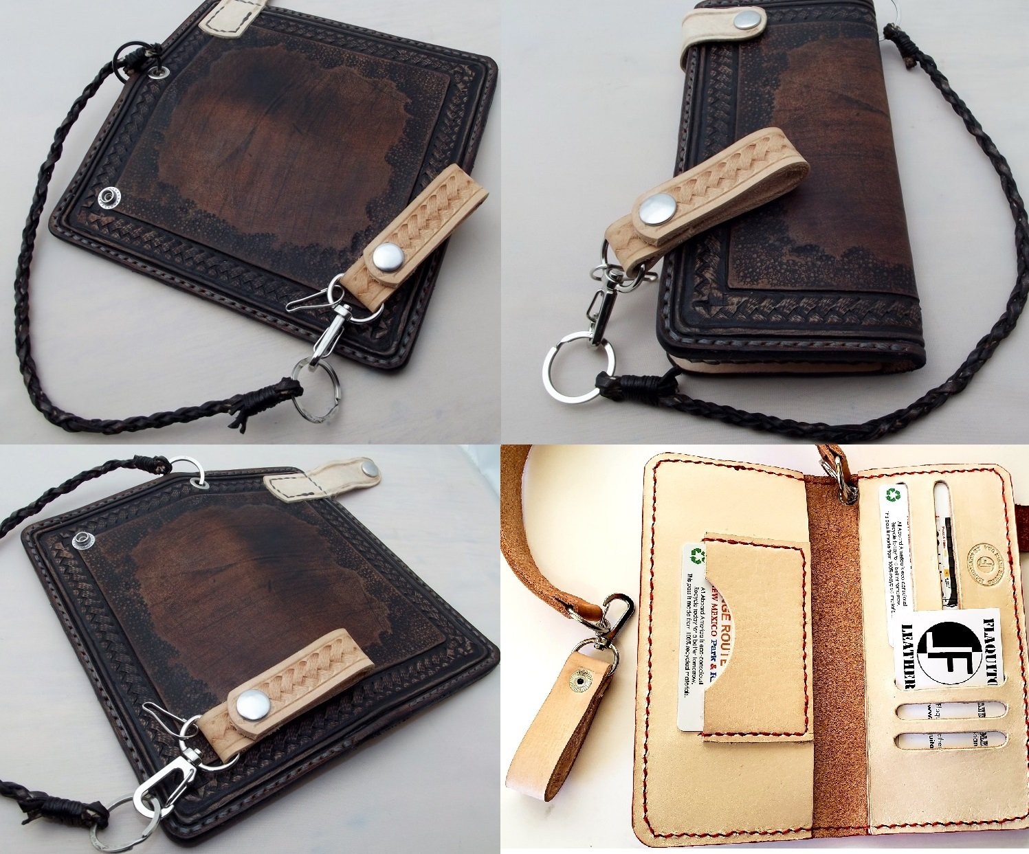 Handmade Leather Long Wallet Biker Wallet Chain Wallet brown 