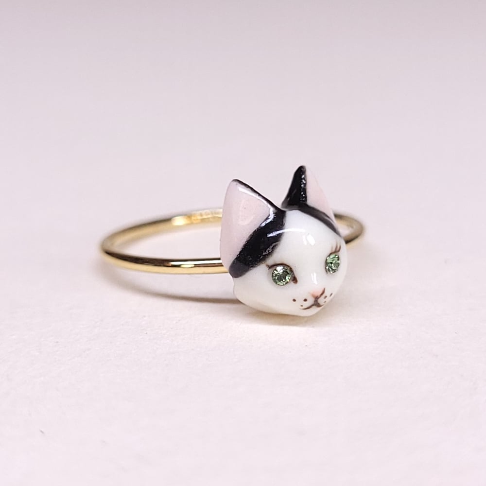Image of Cow Cat Porcelain & Gold Filled Cat Ring