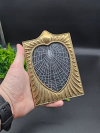 Image 2 of Vintage art nouveau brass Heart frame with real preserved web.