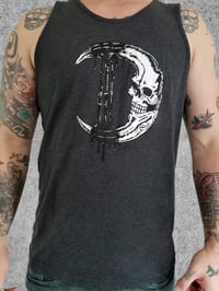 Gothic Crescent Moon Skull Logo Grey Tank Top Men's Women's Fashion | Goth/Rock/Metal T-Shirts 2019