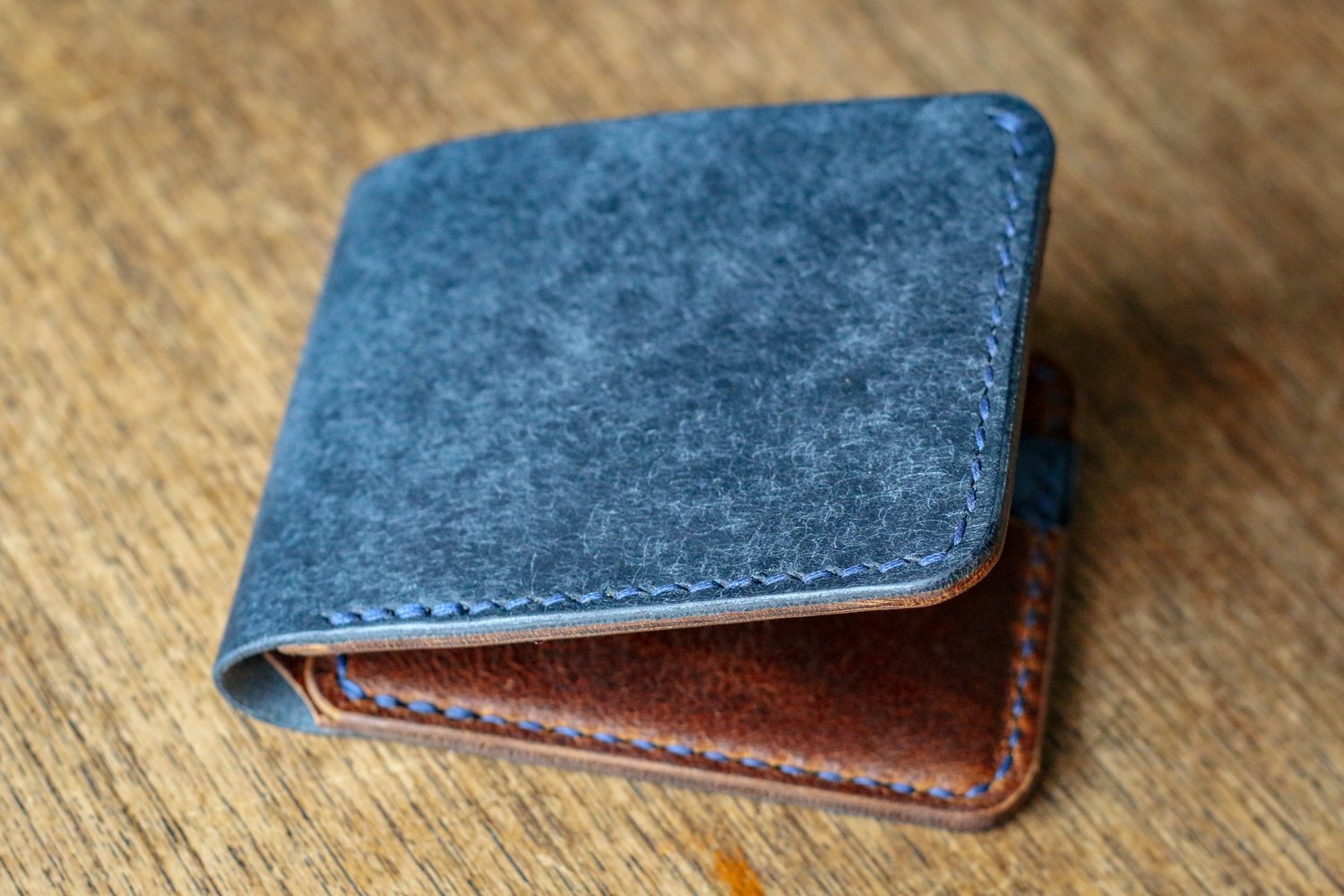 Image of Traditional Bifold in Navy Pueblo and Waxed Flesh Chromexcel