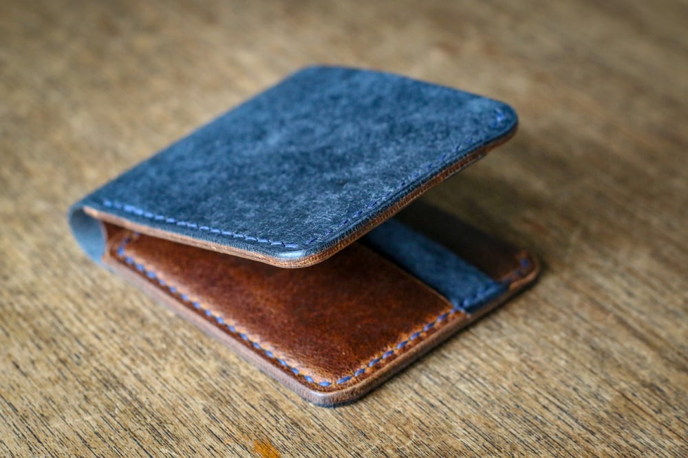 Image of Traditional Bifold in Navy Pueblo and Waxed Flesh Chromexcel