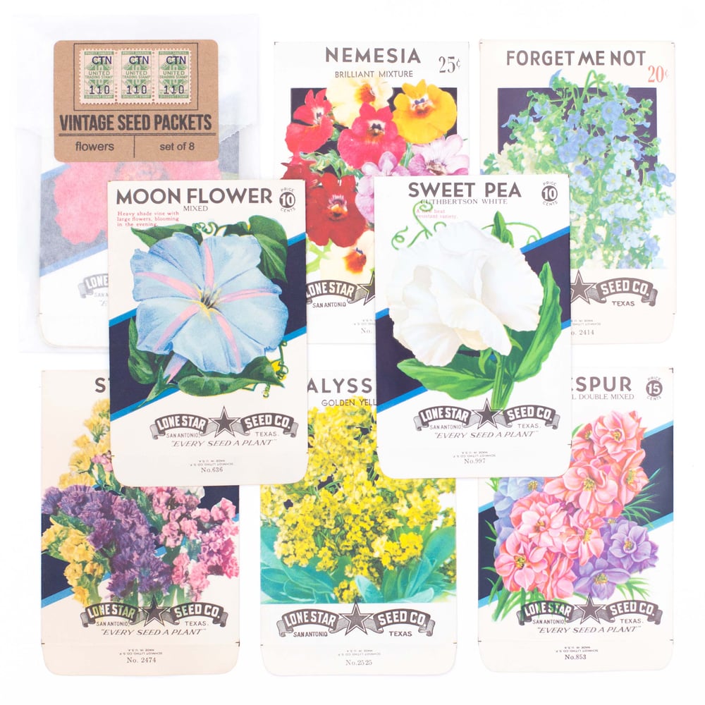 Image of Vintage Flower Seed Packets, No. 4 - Set of 8