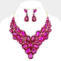 Glass Crystal Teardrop Cluster Necklace