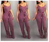 Black or Burgundy Striped Wide-leg Spaghetti Strap Jumpsuit 