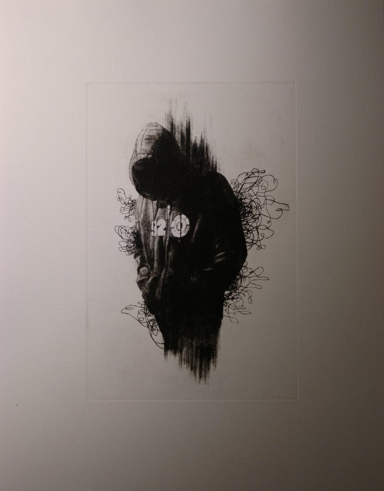 Image of Graffiti Monster, 1 of an edition of 8, dry point etching on BFK Rives paper