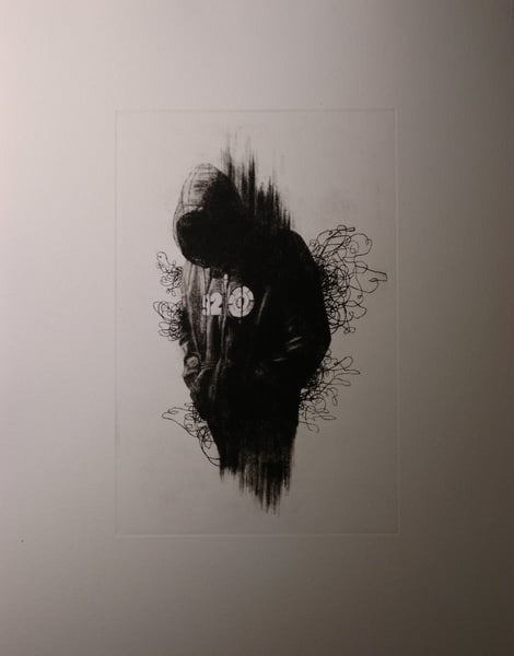 Image of Graffiti Monster, 1 of an edition of 8, dry point etching on BFK Rives paper