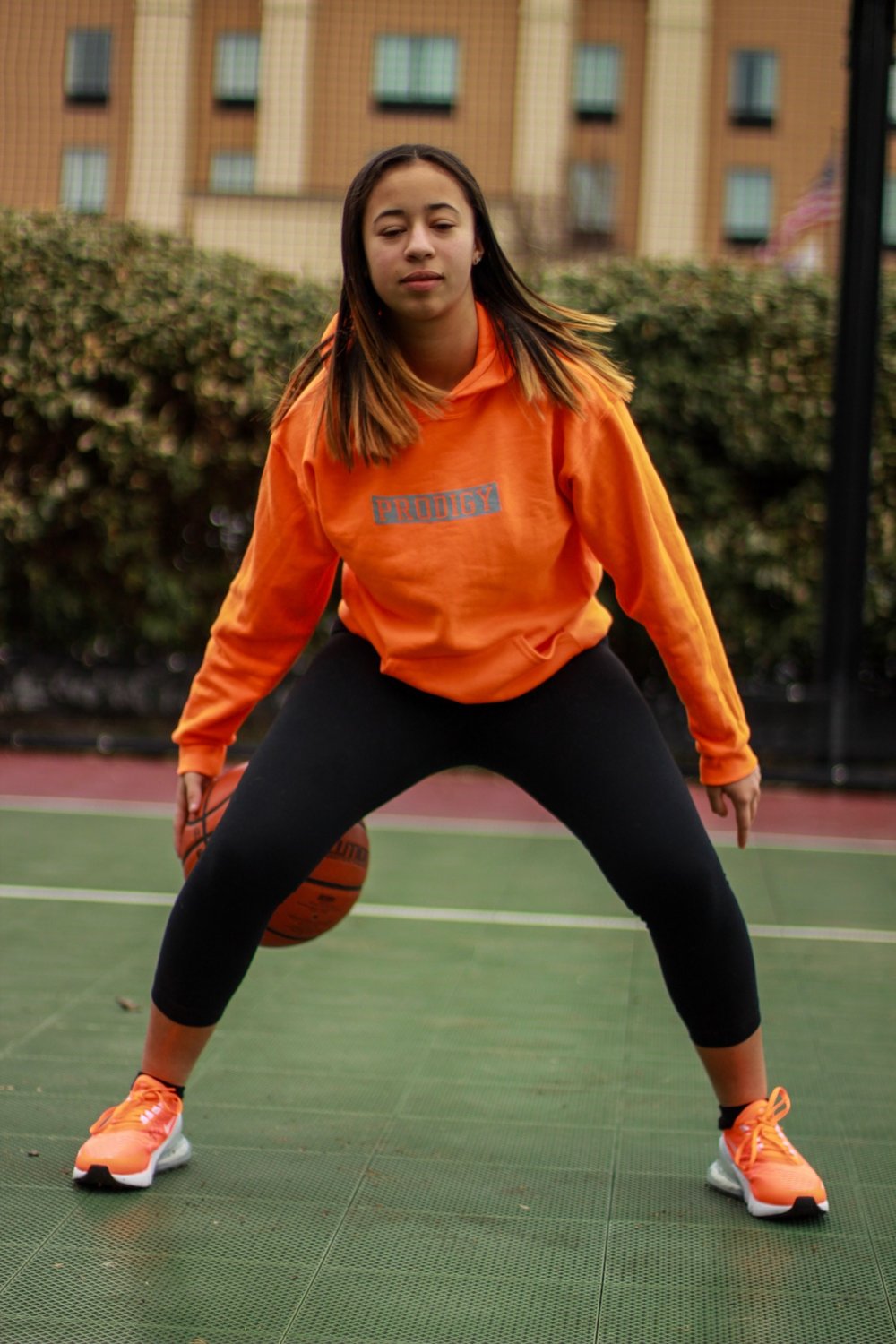 NEW Brand Prodigy Neon Orange Hoodie with silver square