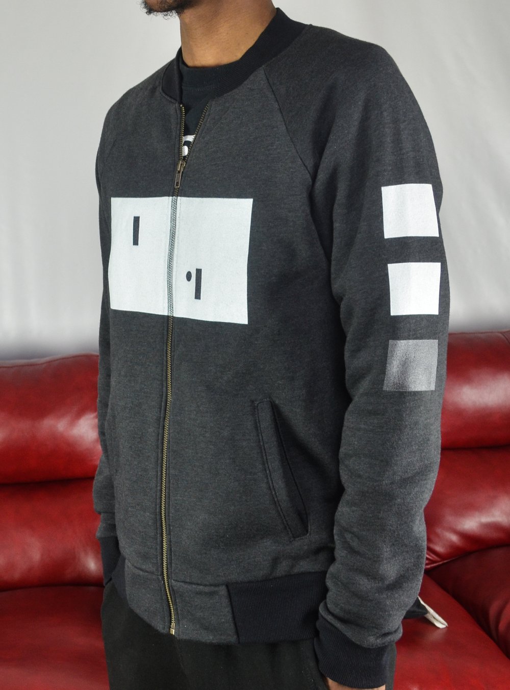 Image of Pong? Bomber Jacket Black/Grey ( white, white, grey) Think outside the box