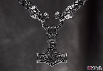 Image of Thor's Hammer : MJOLNIR DARK - Huginn & Muninn Leather Necklace