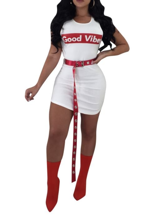 Image of RED/WHITE "GOOD VIBES" DRESS