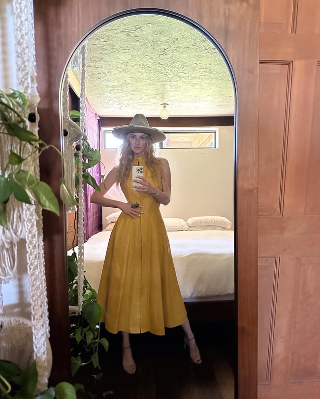 70s marigold yellow leather dress