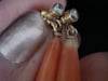 Edwardian 9ct yellow gold natural coral and rose cut diamond drop earrings