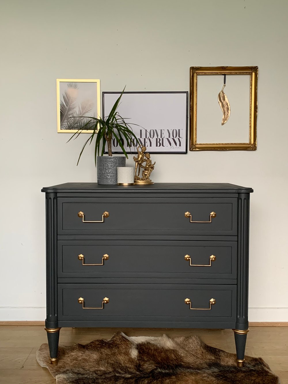 Image of Smaller Dark grey stag chest of drawers 